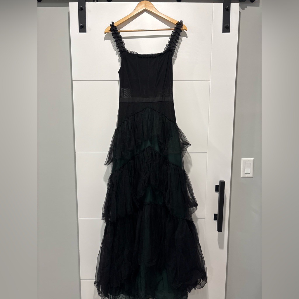 Black Tiered Tulle Maxi Dress